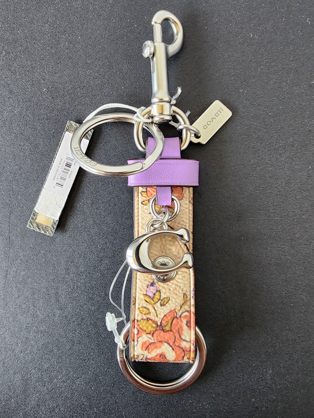 SOLD✨️NWT✨️ Coach Floral Keychain Bag Charm FOB, Silver Hardware, 2025